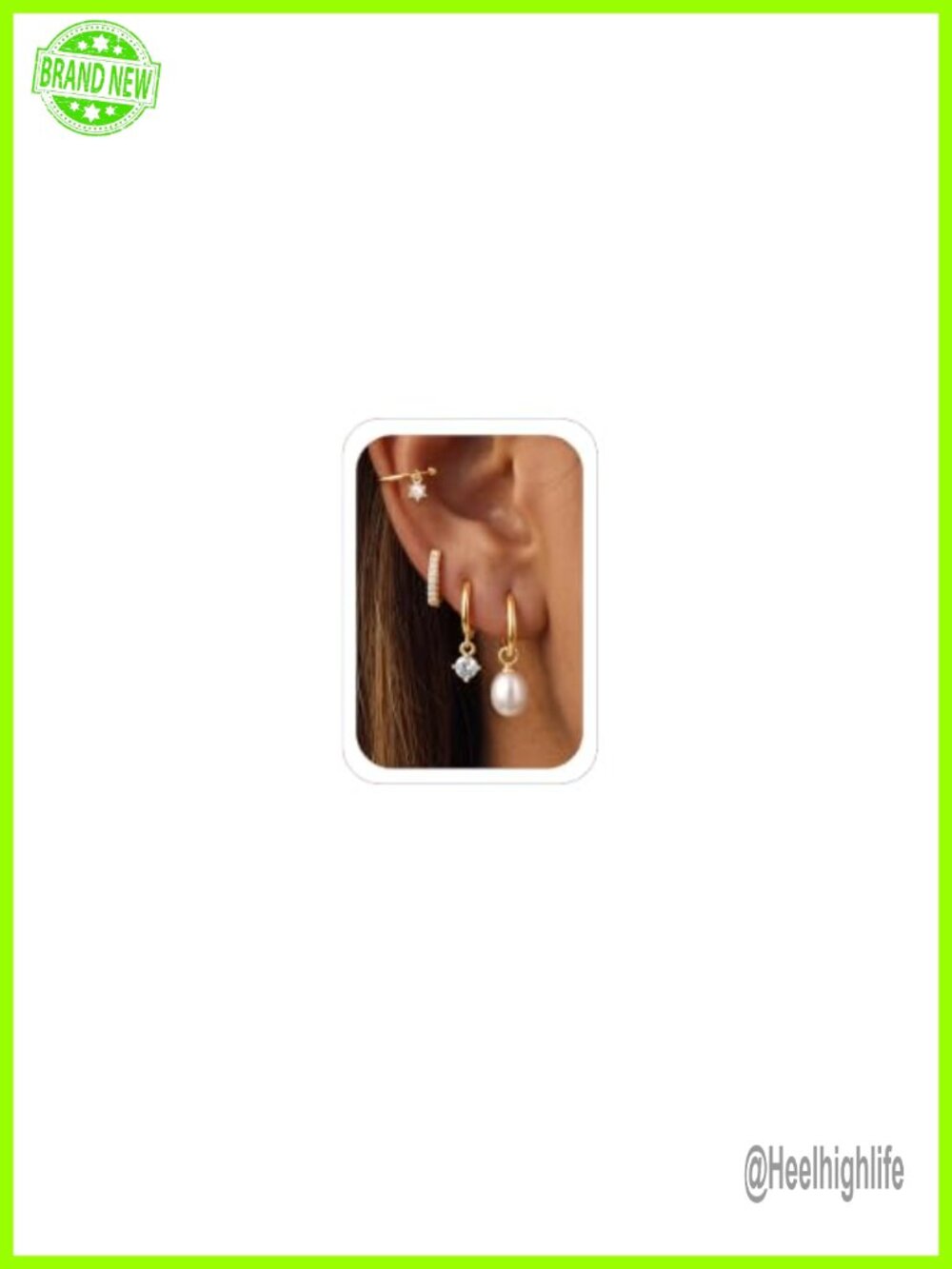 14K Gold Plated Dangle Drop Earring Set Huggie Hoop CZ Pearl Stackable